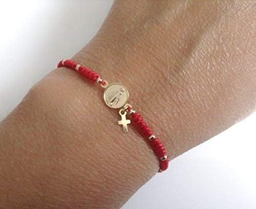 SIFRIMANIA Red String Macrame Adjustable Handmade Bracelet with Gold Filled Beads and Miraculous Virgin Charm for Women and Girls - Image 5