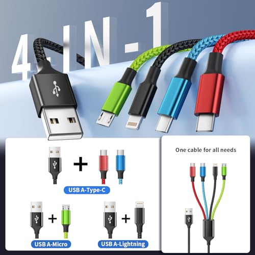 Firsting Travel Essentials Multi Charging Cable [2Pack 5FT], Car Accessories 4 in 1 Charging Cords, USB Cable Phone Charger with IP/Type C/Type C/Micro, Compatible with Most Phones/Tablets and More - Thumbnail 3