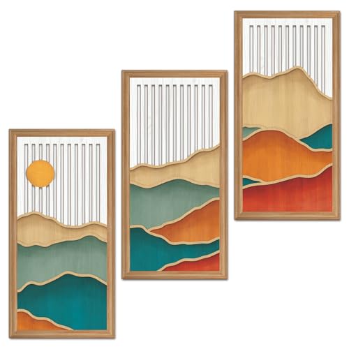 IARTTOP 3 Pcs Boho Mountain Wall Decor Modern Minimalist Wooden