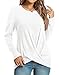 HOTGIFT Womens Tunic Tops Long Sleeve Shirts Fall Winter Casual Crewneck Sweaters Front Twist For Leggings White Medium