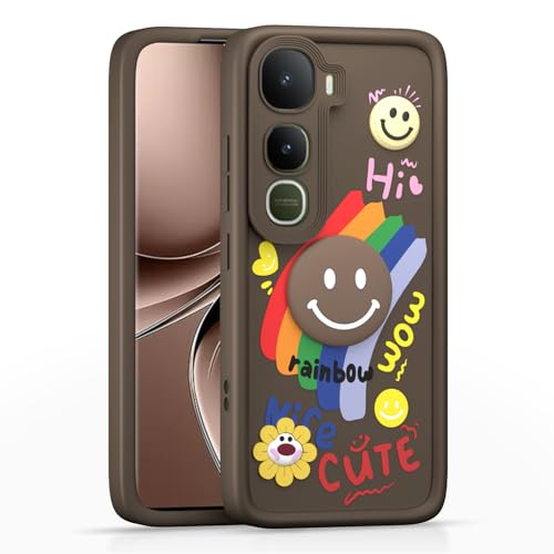 Image of Pikkme Back Cover for Vivo Y400 Pro 5G | Soft Silicone| Cute Rainbow Smile & 3D Cartoon Flower Design | Shockproof Raised Camera Protection Bumper Case (Brown)