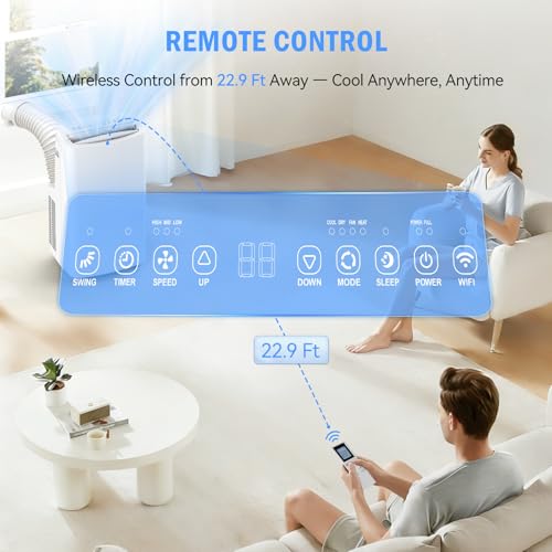 Image of 16,000 BTU Portable Air Conditioner with Wifi, 4-in-1 AC Unit Cools /Wifi /Dehumidifies /Fan, Wi-Fi Smart for Room Up to 800 Sq.Ft, Remote Control, 360 Wheels for Bedroom Large Room