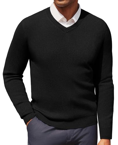 PJ PAUL JONES Mens V Neck Sweater Casual Textured Pullover Sweaters Lightweight Ribbed Knit Pullover