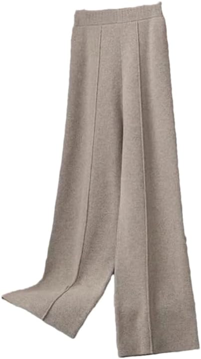 Women Solid Cashmere Knitted Pant Women Loose Midline Wide Leg Pants Soft Elastic Waist Ankle-Length Trousers