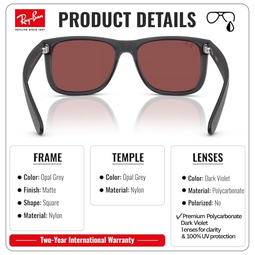 Image of Ray-Ban RB4165 JUSTIN CLASSIC Square Shape Sunglasses for Men with Official Eyewear Kit