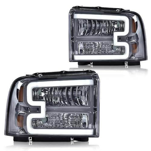 Image of G-PLUS LED DRL Headlights, Compatible with Ford F250 F350 F450 F550 Super Duty 2005-2007 Bumper Headlamps, Smoky Lens Chrome Housing Amber Reflector 6C3Z13008DB FO2502217