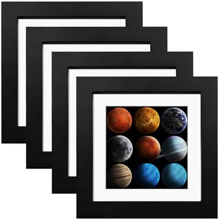 EGOFINE 10x10 Photo Frames White Set of 4, Made of Solid Wood with Acrylic Glass for Photos 6x6 with Mat or 10x10 without Mat, Tabletop and Wall Mounting Display