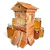 Flow Hive Style Beekeeping Starter Kit, Wooden Beehive with 4 Automatic Honey Frames & 6 Brood Frames, Clear Observation Window & Easy-Release Honey Spout, Perfect for Backyard Honey Harvest