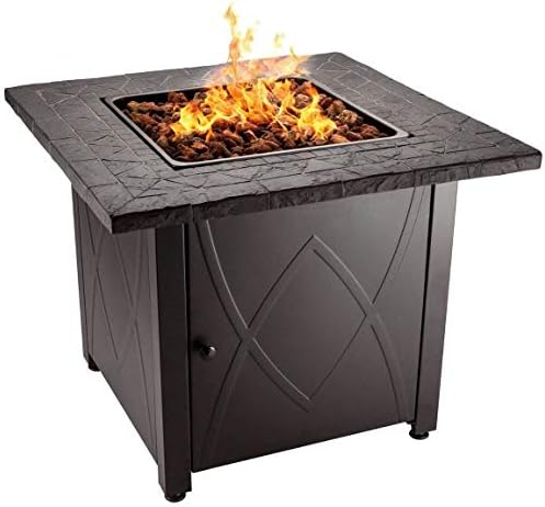 Endless Summer 30 Inch Square 30,000 BTU LP Gas Outdoor Propane Gas Lava Rock Patio Fire Pit Table with Slate Tile Mantel, Brown