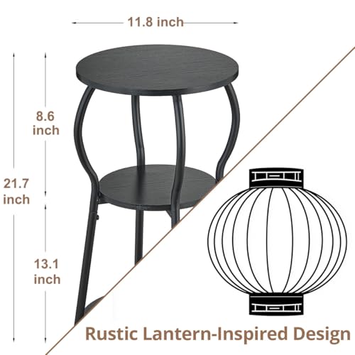 ZEXVIDA Runder Beistelltisch Vintage, 3-Stufiger Industrieller Couchtisch Klein mit Robustem Metallrahmen, Nachttisch Kleiner Tisch Runder Sofatisch für Wohnzimmer Schlafzimmer Balkon (Tintenschwarz) – Bild 4