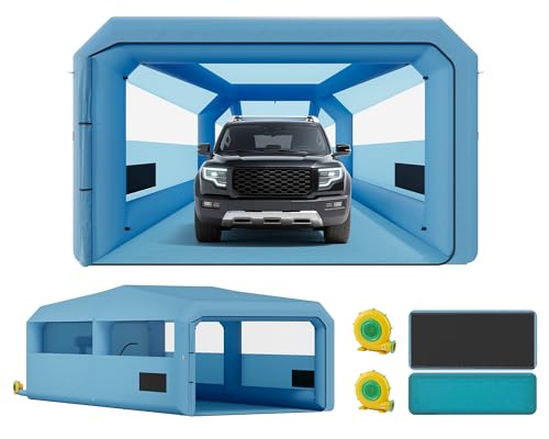 Albott 33x16.5x11.5 FT Inflatable Paint Booth with 1100W+750W Blowers, Upgrade 4-Stage Filters System & Peak Roof, Portable Paint Booth with PVC Windows for DIY, Mobile Detailing, Auto Refinish