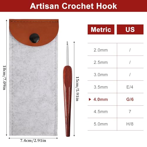 4mm Crochet Hook, 4 mm Blood Sandalwood Handle Ergonomic Hook for Arthritic Hands, Hand Polished Stainless Steel Rustproof, Red — view 3