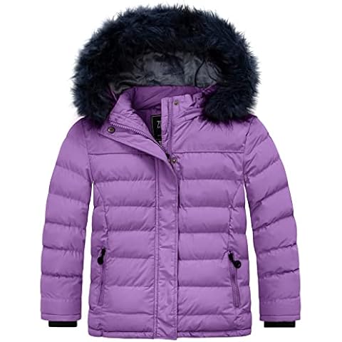 ZSHOW Girls' Puffer Jacket Warm Hooded Winter Coat with Soft Fleece Lining(Light Purple,10-12) Cover