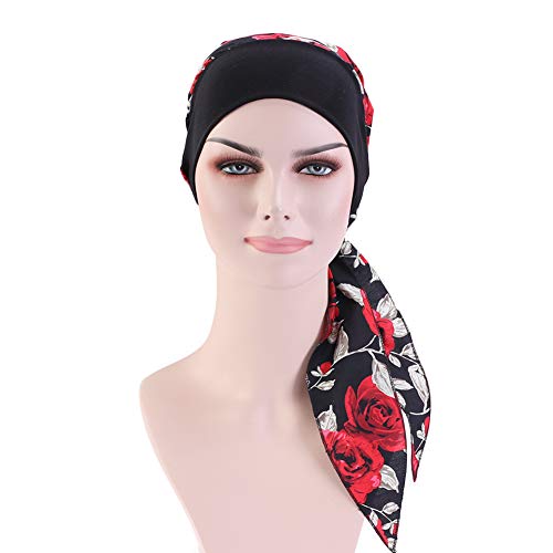 DuoZan Chapéu feminino vintage com faixa larga de algodão com estampa de turbantes para dormir multi