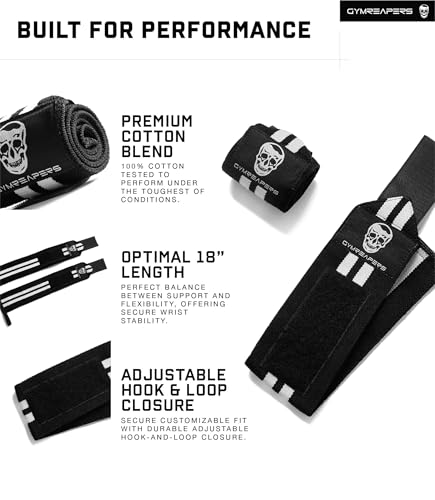 Image of Gymreapers Weightlifting Wrist Wraps (IPF Approved) Professional Quality Wrist Support with Heavy Duty Thumb Loop - Best Wrap for Powerlifting Competition, Strength Training, Bodybuilding
