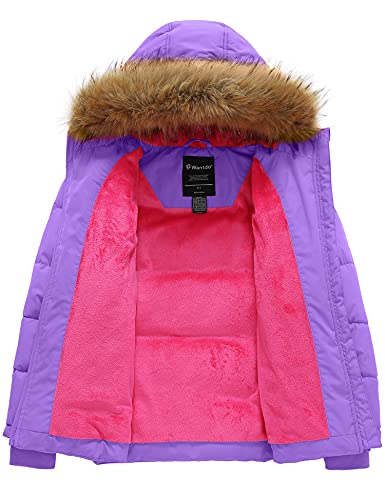 wantdo Girls' Winter Coat Warm Waterproof Puffer Jacket with Removable Faux Fur Hood3