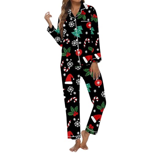 DASONLUE Pijama para mujer de Navidad, dos piezas, suave, ligero, traje de casa largo, conjunto de pijama suelto, manga larga, parte superior de pierna ancha, pantalones de dormir, ropa informal