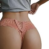 FUMAFI Girls Lace Thong Sexy Cheeky Panties for Women Lace Criss Cross Underwear High Elastic Soft Sexy Women lace Leaf Thongs Pink