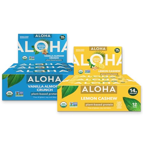ALOHA Organic Plant-Based Protein Bars Bundle — Vanilla Almond Crunch + Lemon Cashew | 24 Bars (1.98oz, 12+12) | 14g Plant-Based Protein | Wellness · Yoga & Pilates · Light Daily Snack | Vegan, Gluten image 2