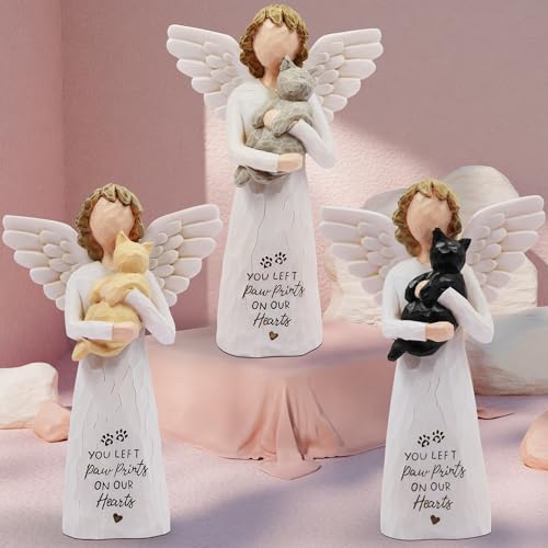 BORLESTA Cat Memorial Gifts for Loss of Cat, Pet Memorial Gifts for Cats, Loss of Cat Sympathy Gift, Passed Away Cat Gifts, Hand-Painted Cat Figurines Angel (Black)