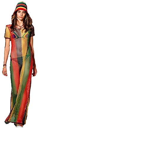 Clossy London Cotton Crochet Rasta Maxi Dress Work Fishnet Bikini Cover up3
