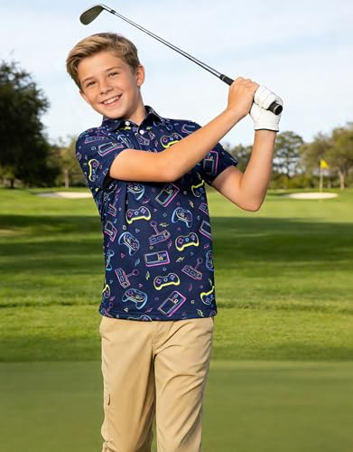 Cuddomper Boys Golf Polo Shirts Hawaiian Clothes Fashion Games Console Short Sleeve Size 7 Size 8 Kids Neon Cool School Uniform - image 2