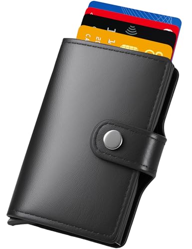 Wallet for Men Wallet with Slim Pop Up Card Holder 9-13 Cards, Bifold Minimalist Smart Wallet RFID Blocking Credit Card Holder Compact Metal Aluminum Card Case (Black)