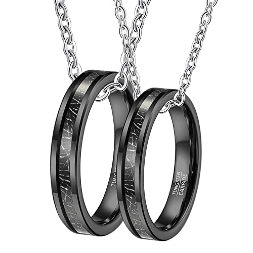 Anillo de tungsteno negro de 4 mm antiarañazos y collar duradero para parejas