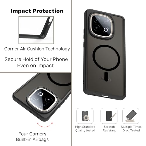 Image of RIGGEAR Shockproof Sleek Hybrid Armor Magnetic Back Cover Case Compatible with MagSafe Accessories for iQOO Neo 10 5G (Smoke Black Matte PC and Black TPU Bumper)