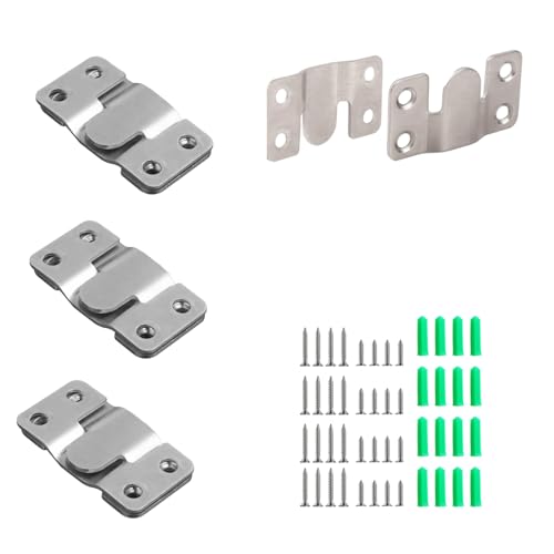 Image of 4 Pairs Interlocking Flush Mount Bracket Picture Hanging Hook，Stainless Steel Picture Bracket, Z Clip Photo Wall Mount Connector for Furniture Photo Hardware Mirrors