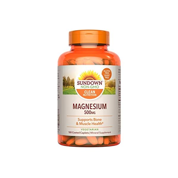 Sundown Magnesium 500mg, Supports Bone and Muscle Health, 180 Coated Caplets, 6 Month Supply