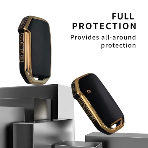 Image of Keyzone TPU Car Key Cover Compatible for: Kia Sonet2023, Seltos 2023 Onwards 4 Button Smart Key (Compare Key Shape Before Ordering) (Gold Black)