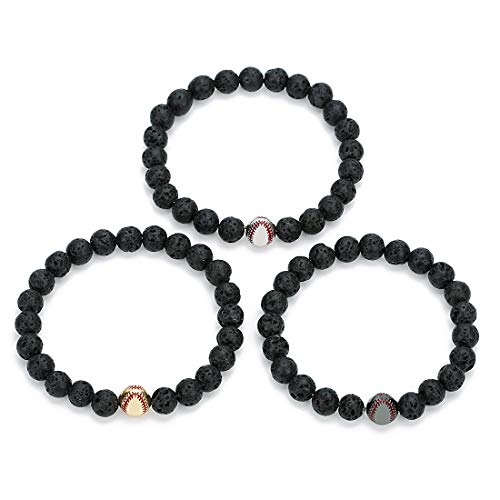 Pulsera baseball de piedras negras mate y piedra blanca miniatura 2