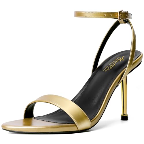 Image of Mostrin Strappy Heels for Women Ankle Strap Heels Women's Heeled Sandals for Party Prom Wedding