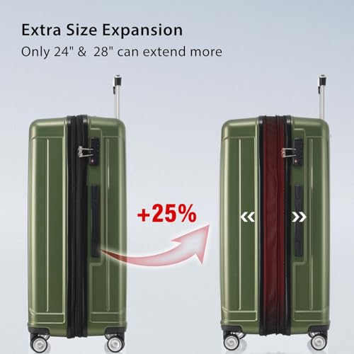 Altillo 3 Piece Luggage Set, PC+ABS Lightweight Suitcase Sets with Spinner Wheels, Hardshell Luggage Sets with TSA Lock (Army Green)3