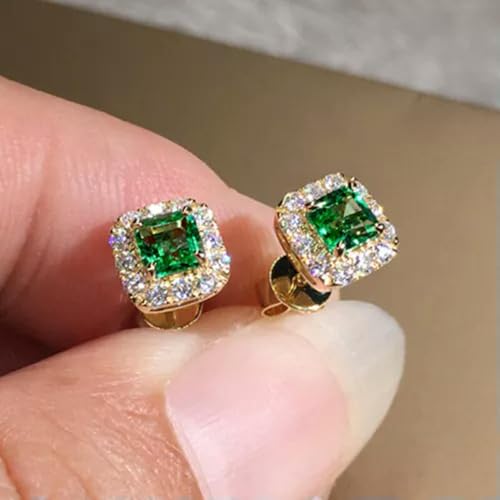 Fashion 925 Silver Plated Women Earrings Cubic Zirconia Party Wedding Jewelry-Gold+green-E2523
