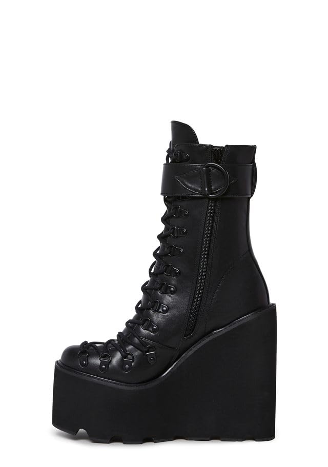 Dolls Kill Traitor Boots by Current Mood – Black Vegan Leather Platform Boots with Wedge Heels & Lace-Up Design3