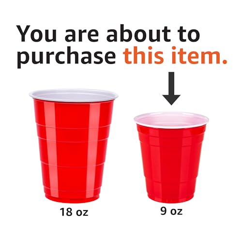 Image of Amazon Basics Small Disposable Red Plastic Party Cups, BPA-Free, 9oz, 50 Count