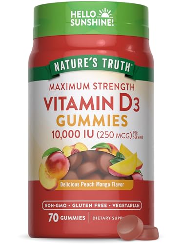 Nature's Truth Vitamin D3 Gummies | 10000 IU | 70 Count | Vegetarian, Non-GMO & Gluten Free Supplement | Natural Peach Mango Flavor | by