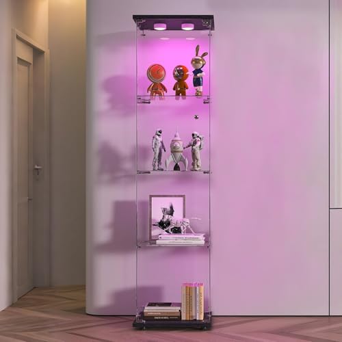 FOERPL Vitrina Cristal con LED luz, Vitrinas Expositoras de 4 Niveles, Armario Grande de Almacenamiento de Pie,para Colección en Salón,Estudiar,Cuarto de Jugar