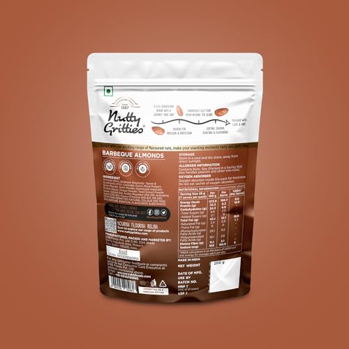 Image of Nutty Gritties Party snacks Barbeque Almonds (BBQ) 200g - Healthy Party Snack, Dry Roasted, Non Fried, Zero Oil, Crunchy, Tasty | Resealable Pouch