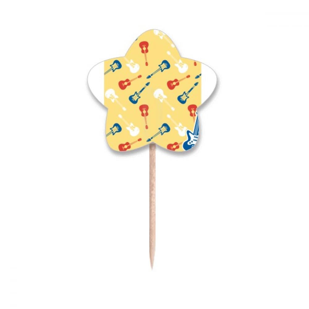 Piques à cupcakes guitare jaune et drapeaux étoiles pour décoration de gâteaux