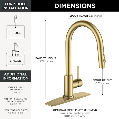 Image of FORIOUS Gold Touch Kitchen Faucet with Pull Down Sprayer, Single Hole Kitchen Sink Faucet with Deck Plate, Touch Activated, Single Handle High Arc Stainless Steel, Fit for RV Bar Farmhouse Laundry