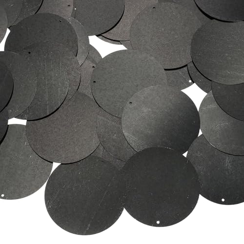 MECCANIXITY 50Pcs Flat Round Sequins 50mm/2 Inch, Laser Black