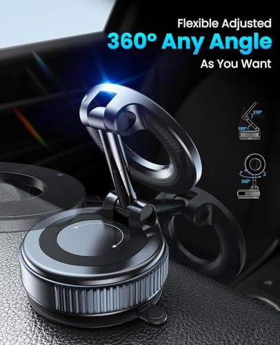 Image of HOLD UP Vacuum Magnetic Suction Cup Phone Mount for Magsafe, 360 Adjustable Magnetic Holder, Pocket Size Foldable Portable Cell Phone Holders for Your Car for All Smartphones & All Car Models