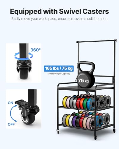 Image of VEVOR 3D Printer Filament Storage Rack with Power Strip, 3-Tier Stand with Filament Storage, Spools Holder Racks Cart with Wheels, Filaments Organzied for 3D Printing Station, Workshop (Shelf Only)