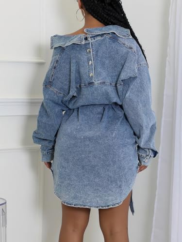 eBossy Women's Classic Distressed Denim Jacket with Belt