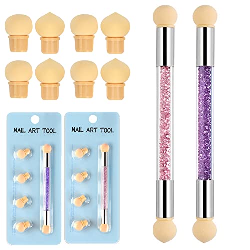 Songaa Nail Sponge Pen 2 Pcs, Double Head Nail Gradient Sponge Pen Brush With 8 Replacement Head For Nail Art Manicure Sponge Nail Ombre Brush Acrylic Nail Painting Brush Pink & Purple #TOP11