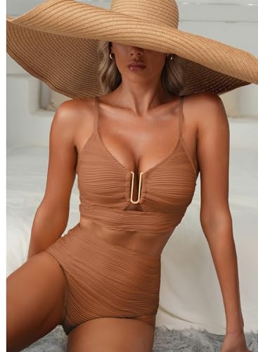 Image of Herseas 2 Piece Bikini Set U-Wire Cutout Popular Swimsuit High Waisted Textured 2026 Summer Beach Swim Bathing Suits