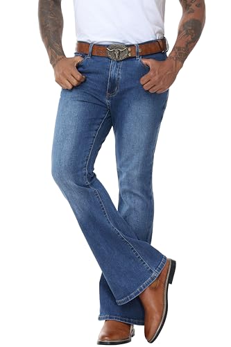 Men's Stretch Slim Fit Bell Bottom Cowboy Denim Disco Pants Flared Jeans-31 Inseam4